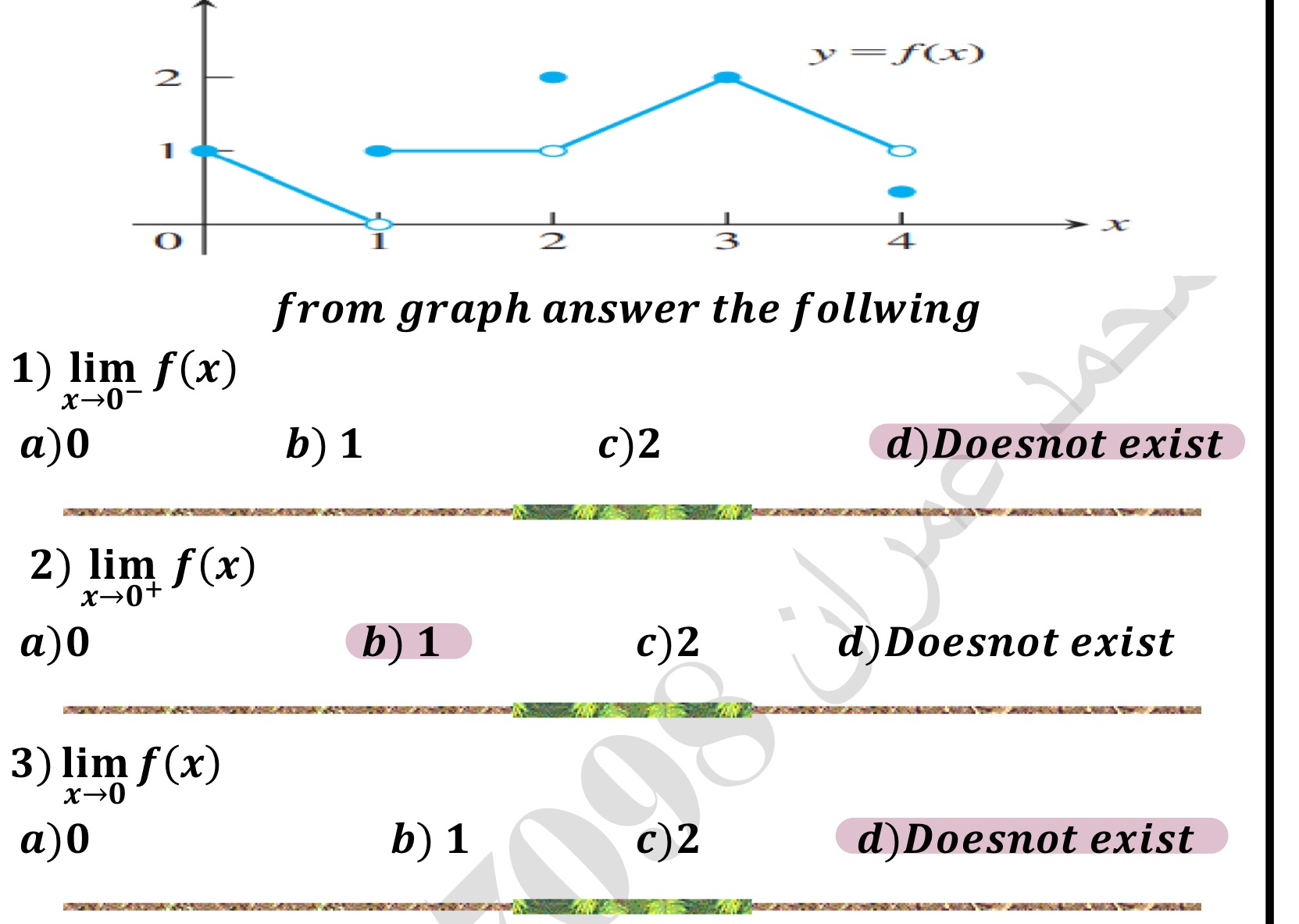 N 3 = f(x) 1) lim f(x) x-0- from graph answer the