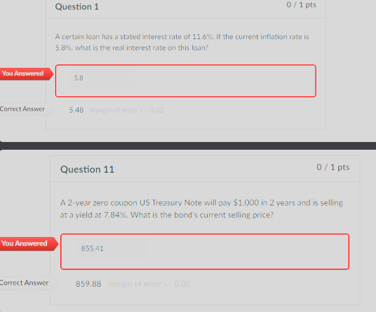 Question 1 0/1 pts A certain loan has a stated interest rate
