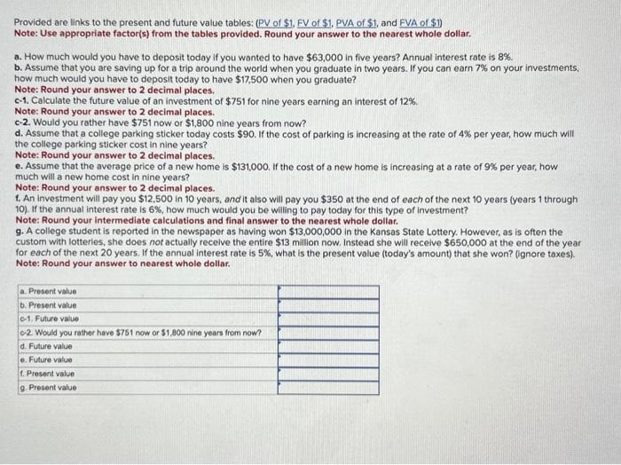 Provided are links to the present and future value tables: (PV of