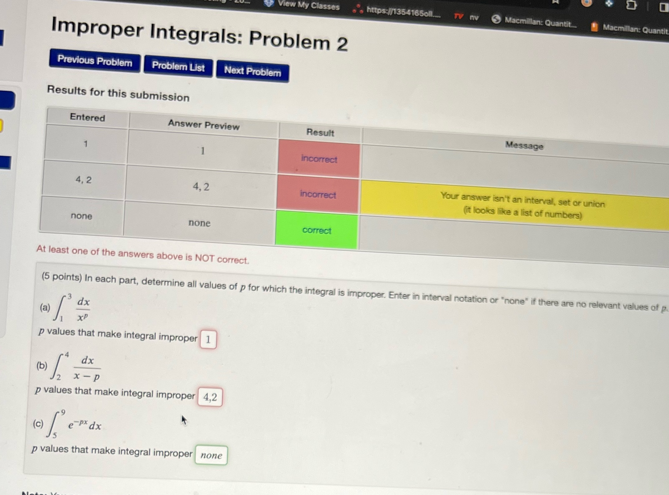 View My Classes https://1354165oll.... TV nv Macmillan: Quantit Macmillan: Quantit Improper Integrals: