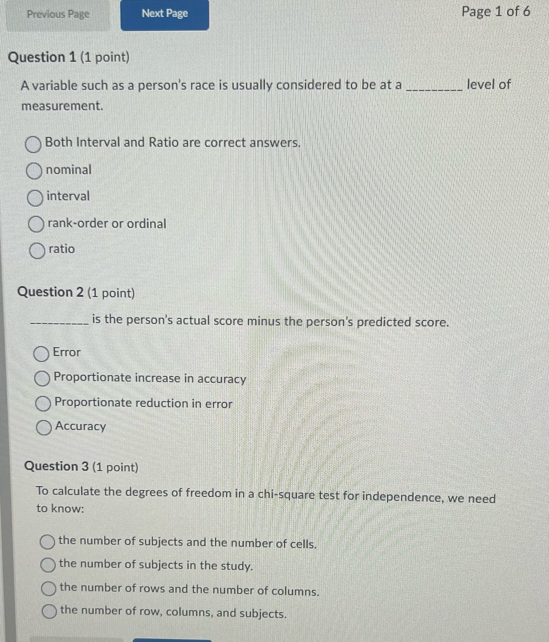 Previous Page Next Page Question 1 (1 point) A variable such as