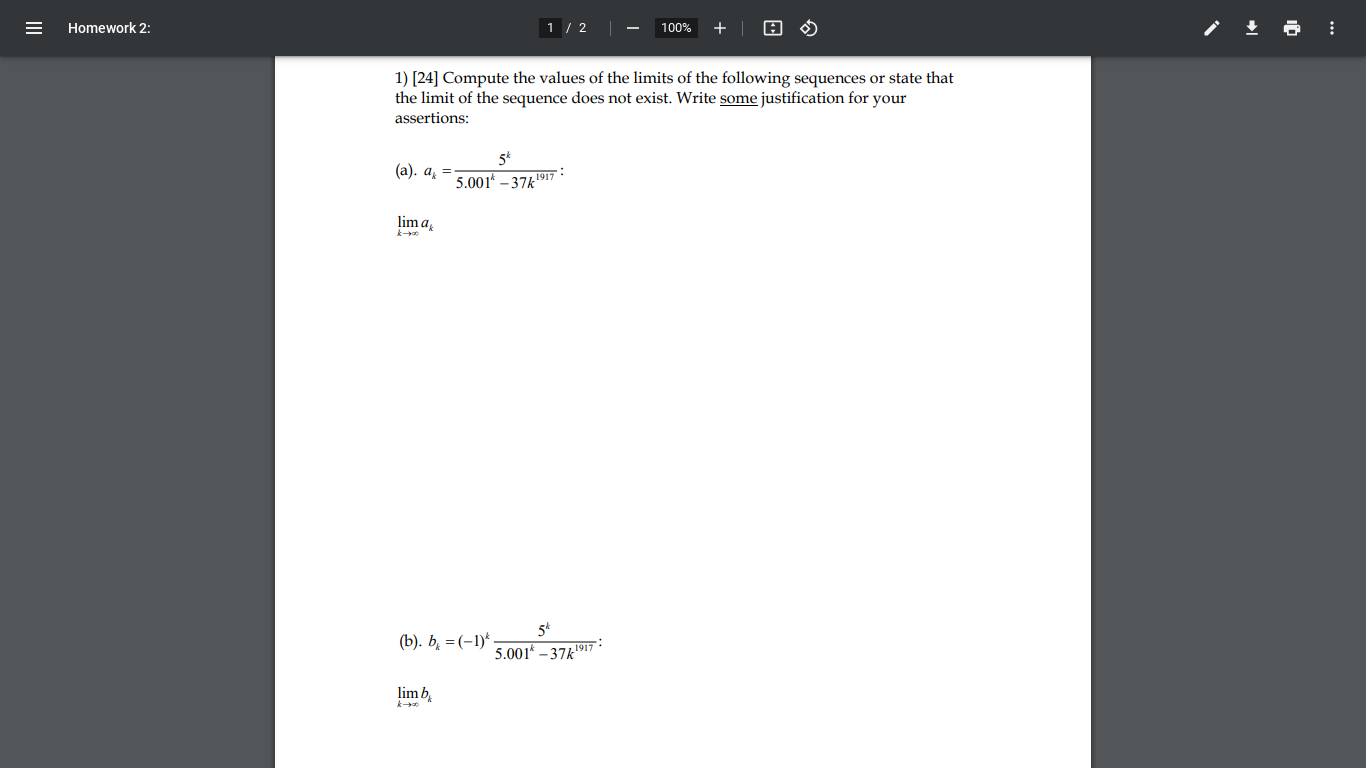 III Homework 2: 1/2 100% + 1) [24] Compute the values of
