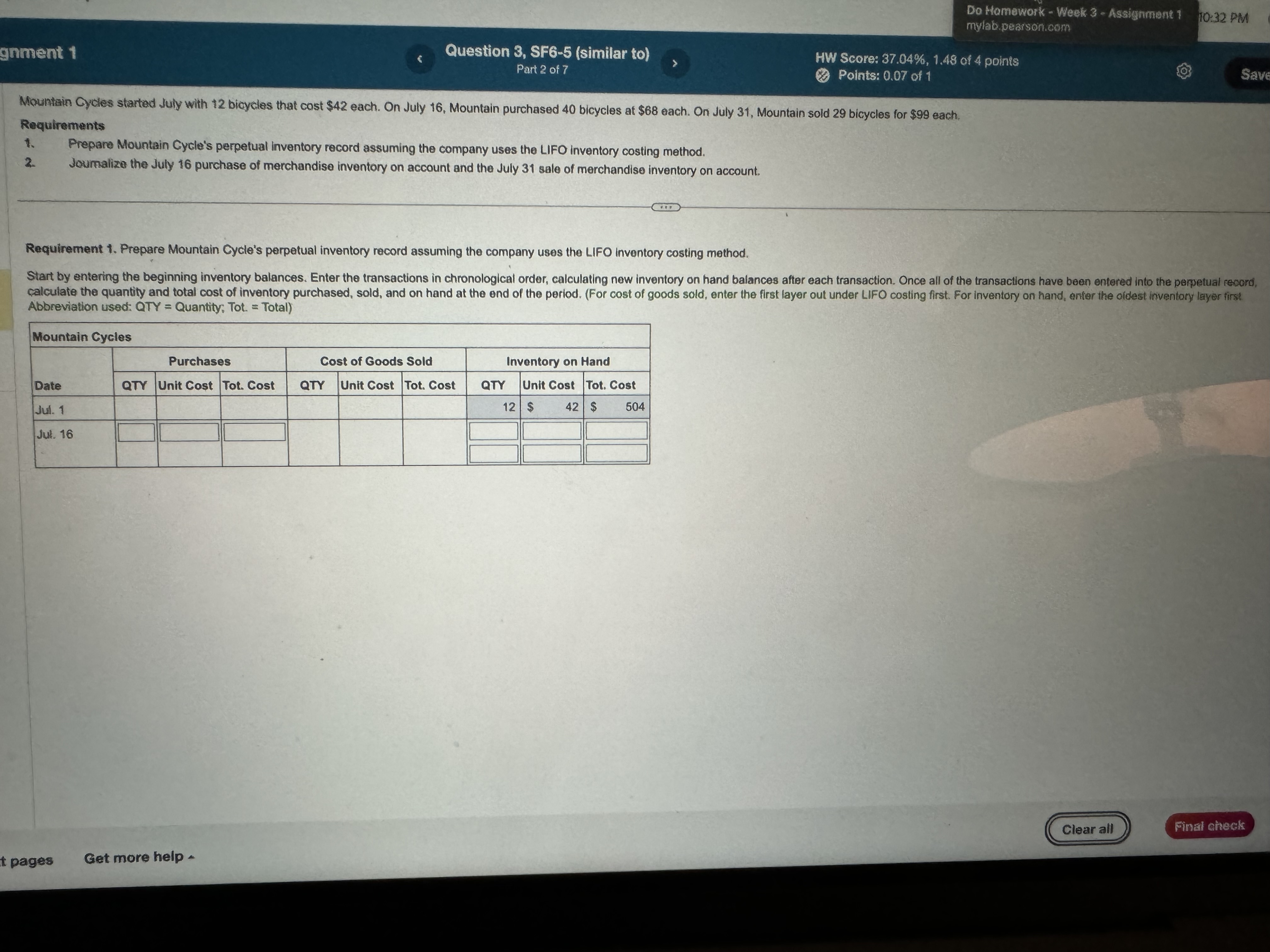 Do Homework - Week 3- Assignment 1 10:32 PM mylab.pearson.com gnment 1