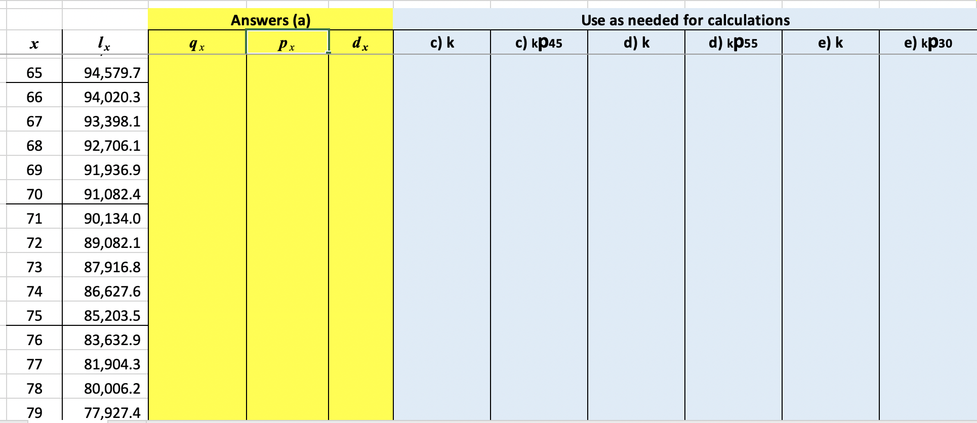 survives to age 80. c) Calculate the curtate life expectancy of an