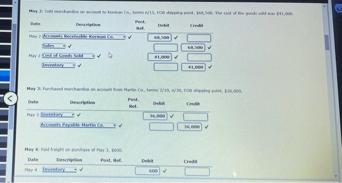 inventory system. The account balances for Palisade Creek as of May 1,