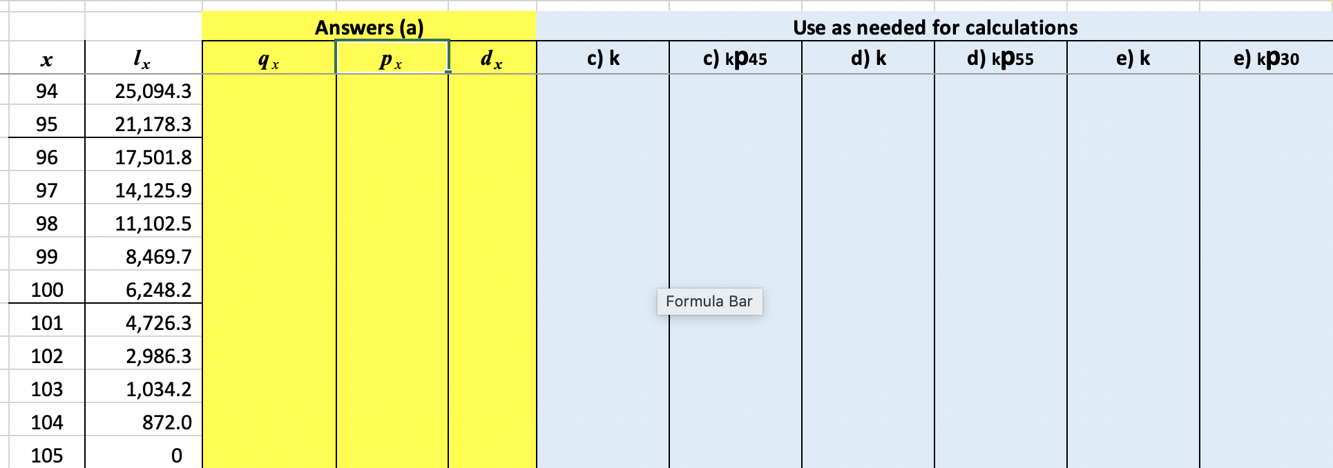 an individual aged 55. State any assumptions. d) e) Calculate the curtate