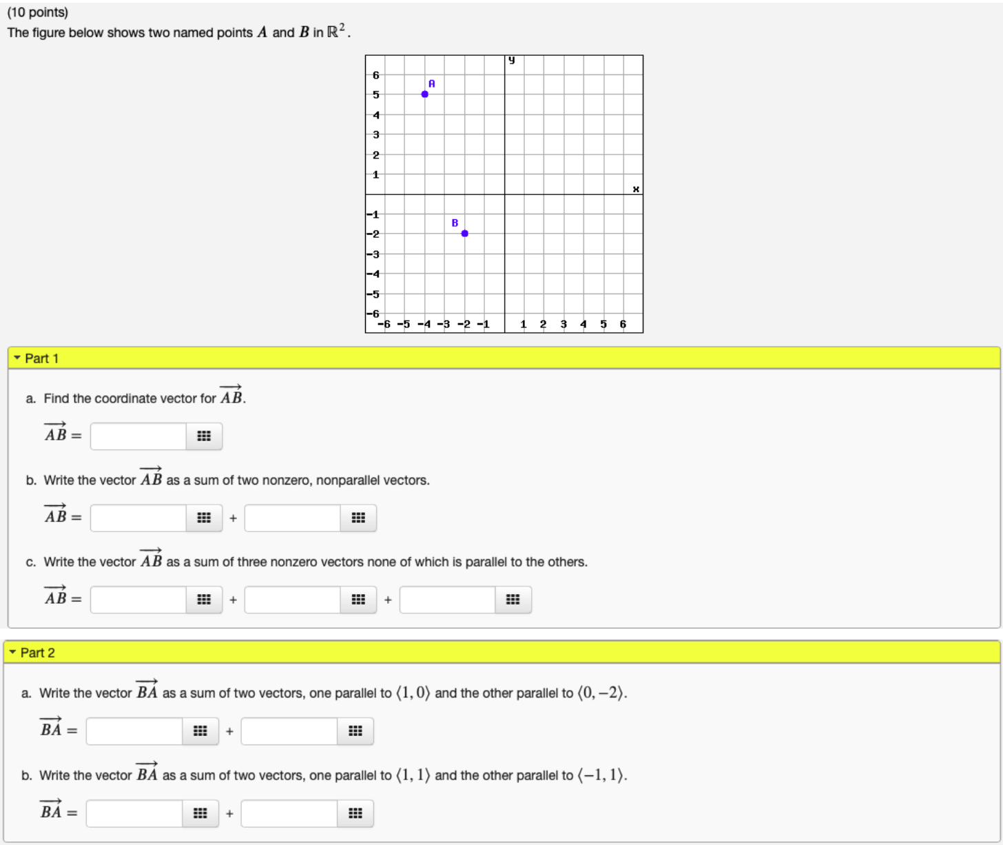 (10 points) The figure below shows two named points A and B