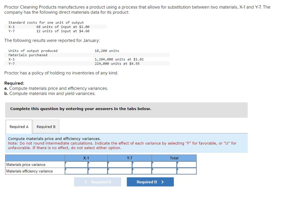 Proctor Cleaning Products manufactures a product using a process that allows for