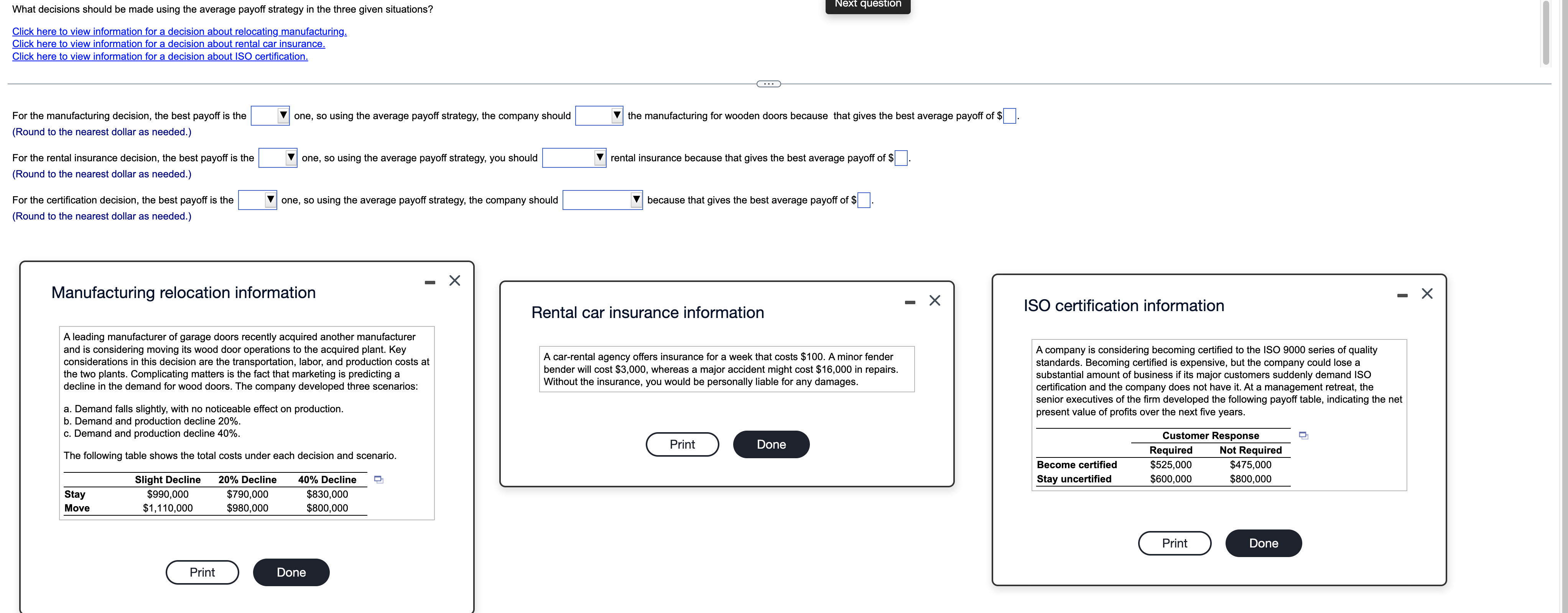 What decisions should be made using the average payoff strategy in the