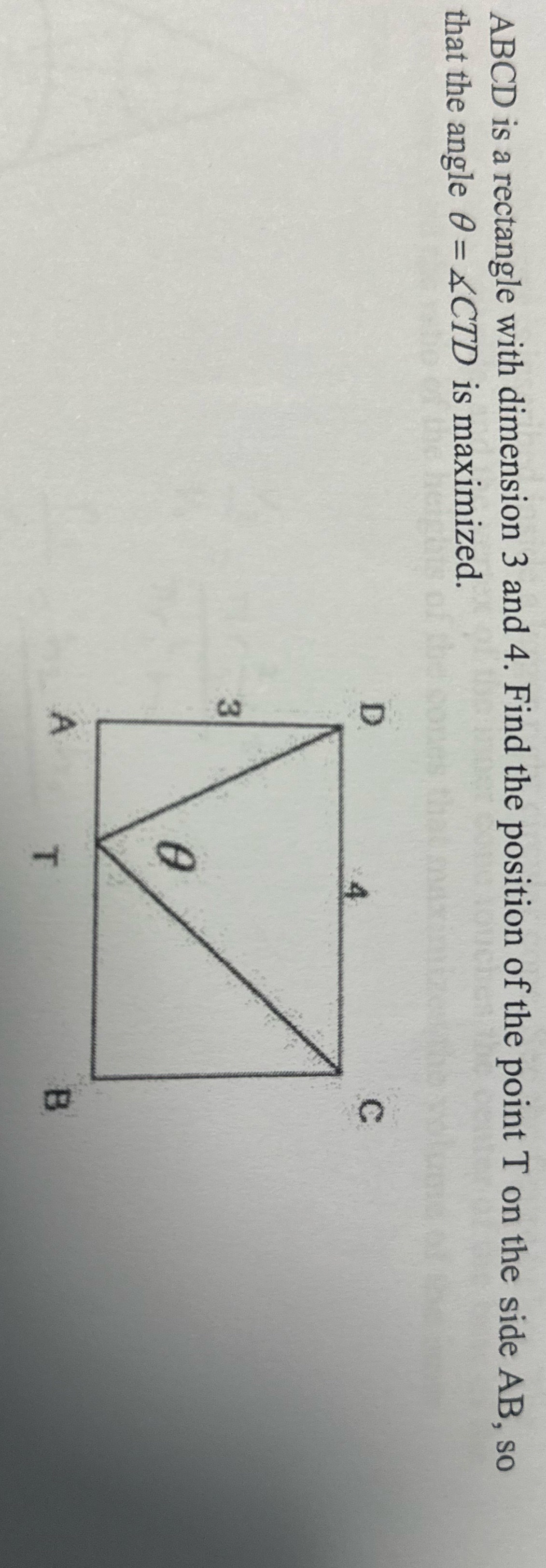 ABCD is a rectangle with dimension 3 and 4. Find the position
