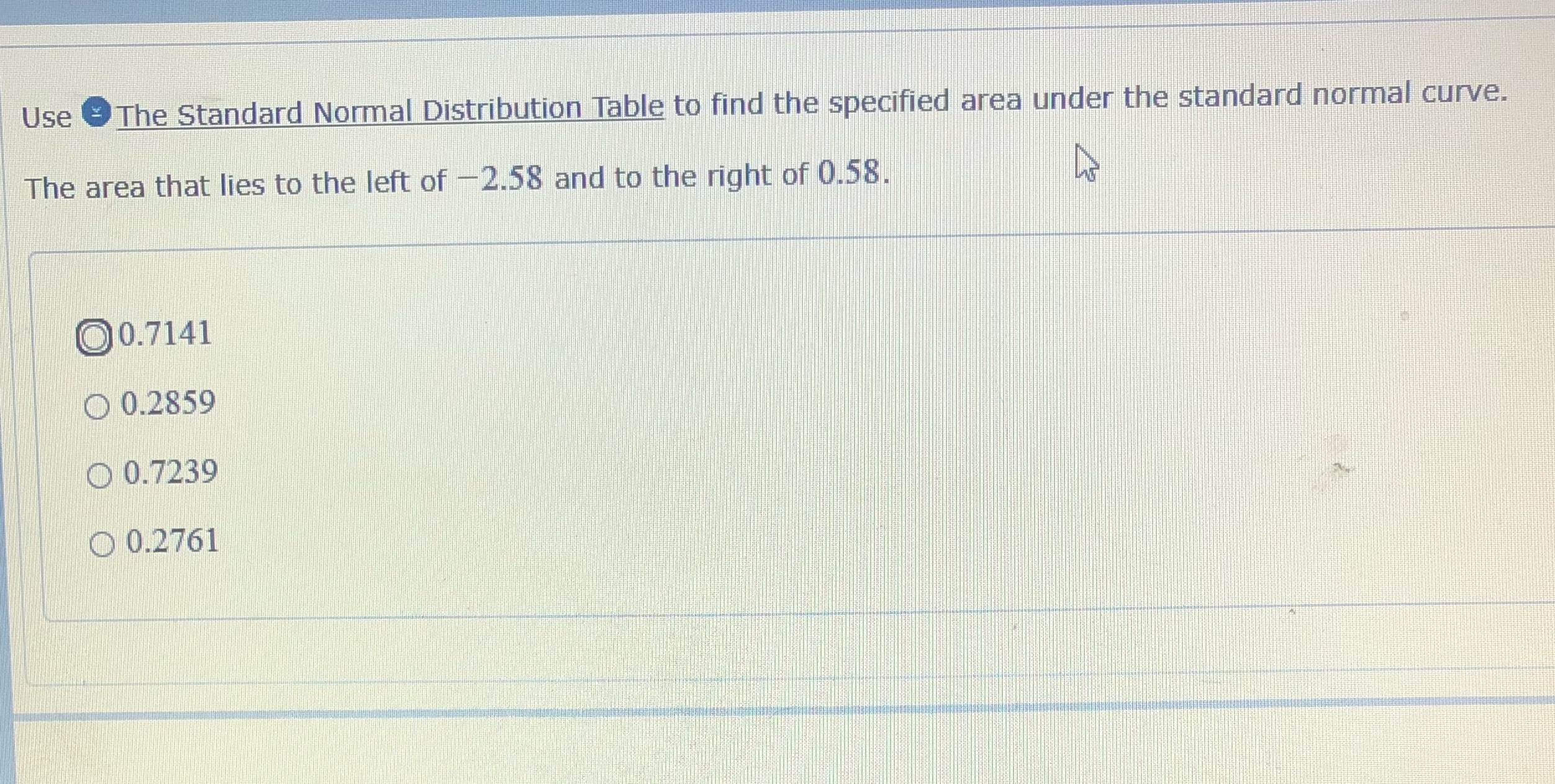 Use The Standard Normal Distribution Table to find the specified area under