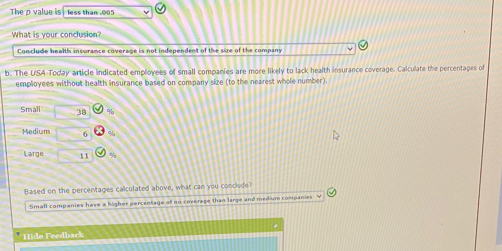 The p value is less than .005 What is your conclusion? Conclude
