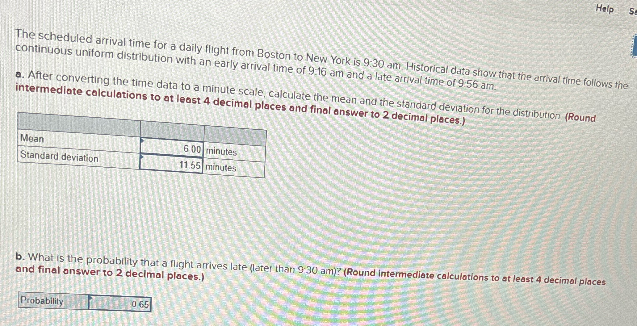 Help Se The scheduled arrival time for a daily flight from Boston
