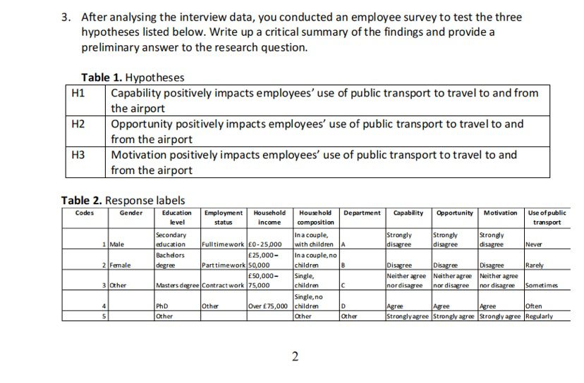 3. After analysing the interview data, you conducted an employee survey to