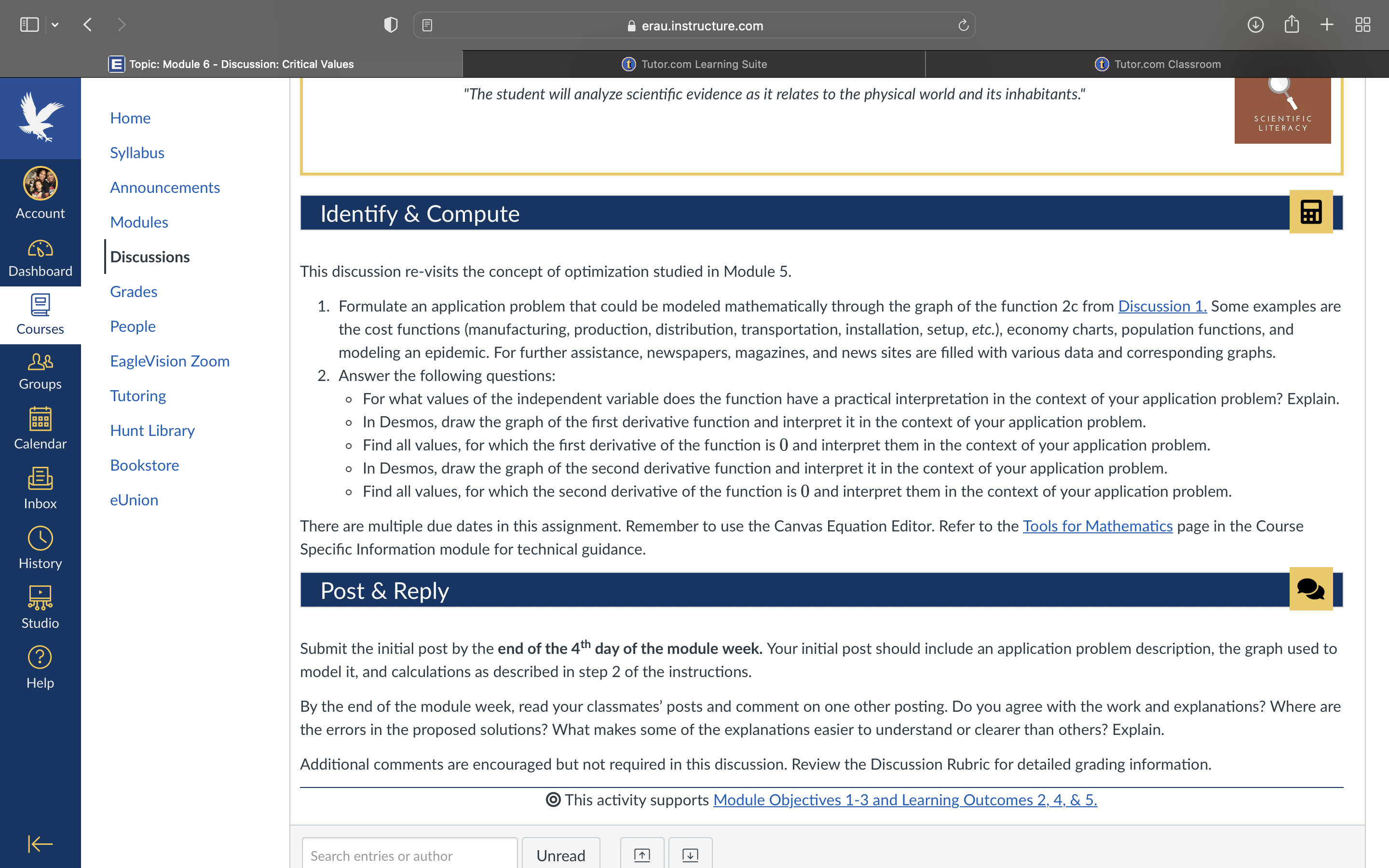 Home erau.instructure.com |E| Topic: Module 6 - Discussion: Critical Values Tutor.com Learning