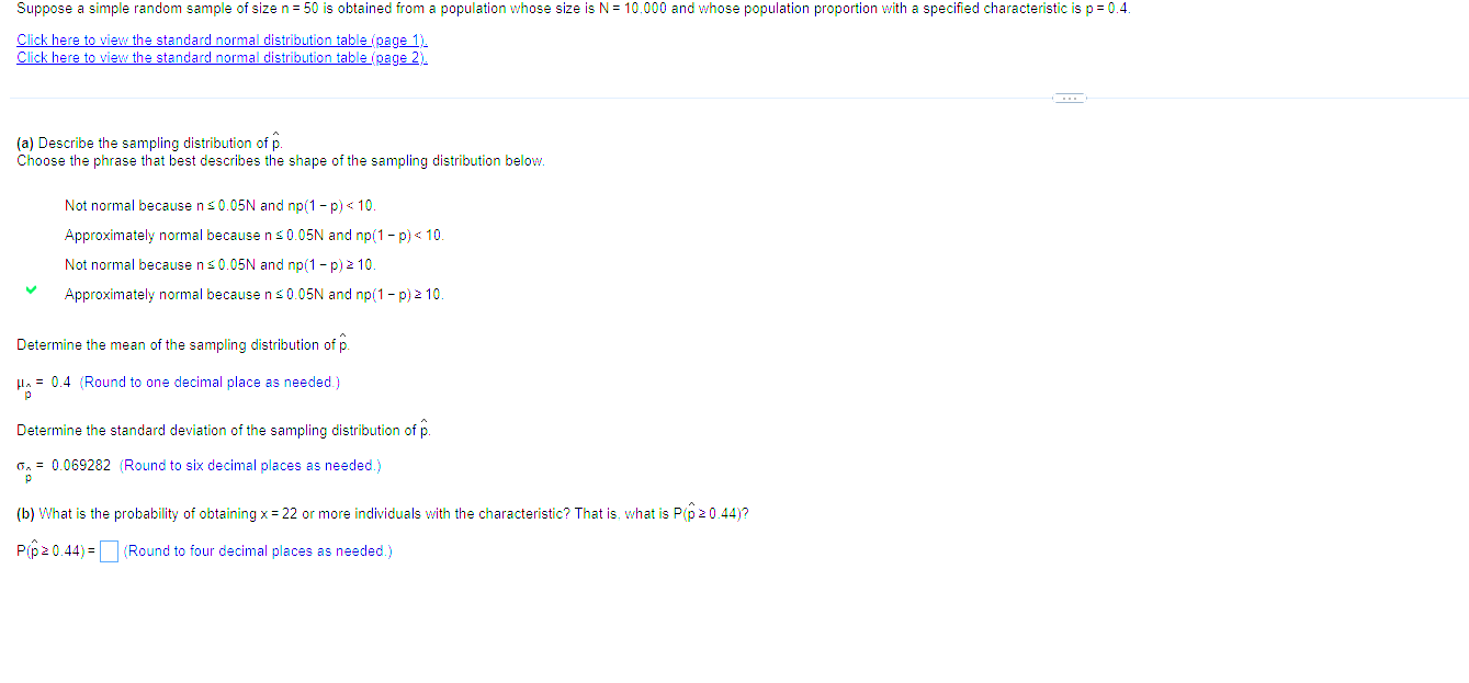 Suppose a simple random sample of size n = 50 is obtained