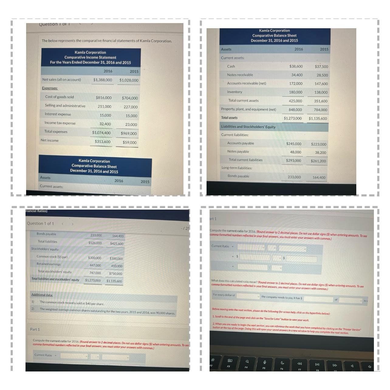 Question I OFT The below represents the comparative financial statements of Kamla