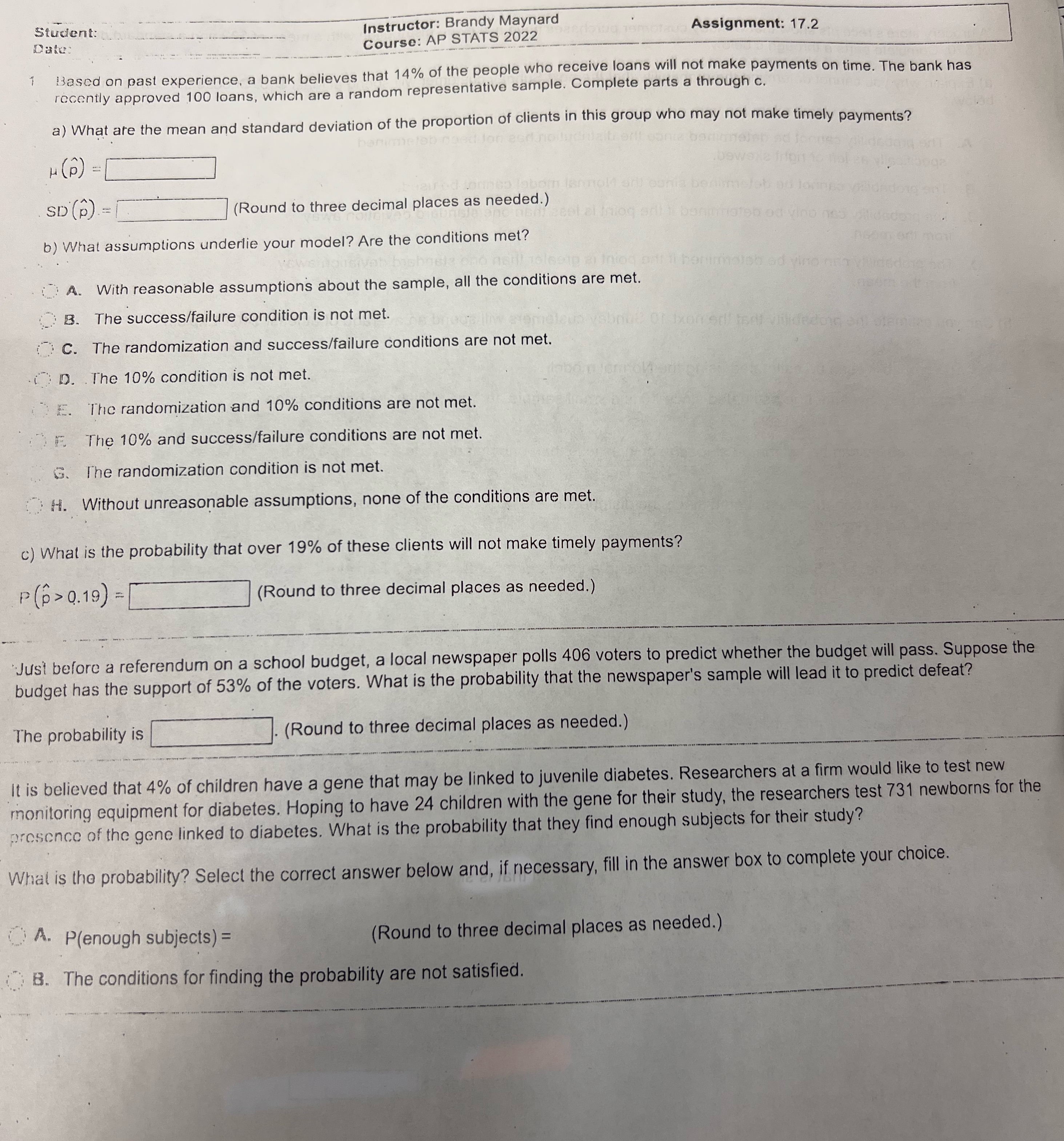 1 Student: Date: Instructor: Brandy Maynard Course: AP STATS 2022 big emot