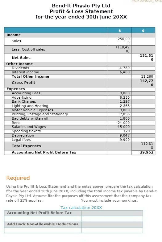Bend-it Physio Pty Ltd Profit & Loss Statement for the year ended