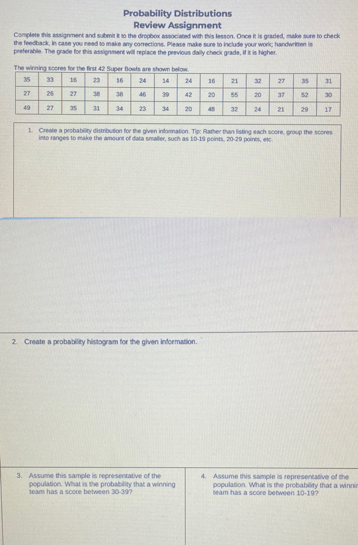Probability Distributions Review Assignment Complete this assignment and submit it to the