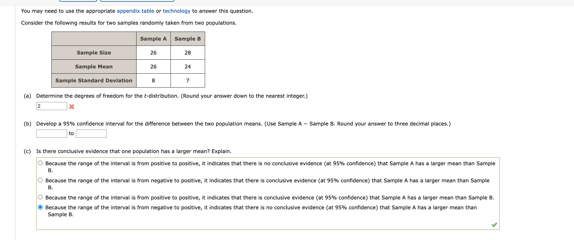 You may need to use the appropriate appendix table or technology to