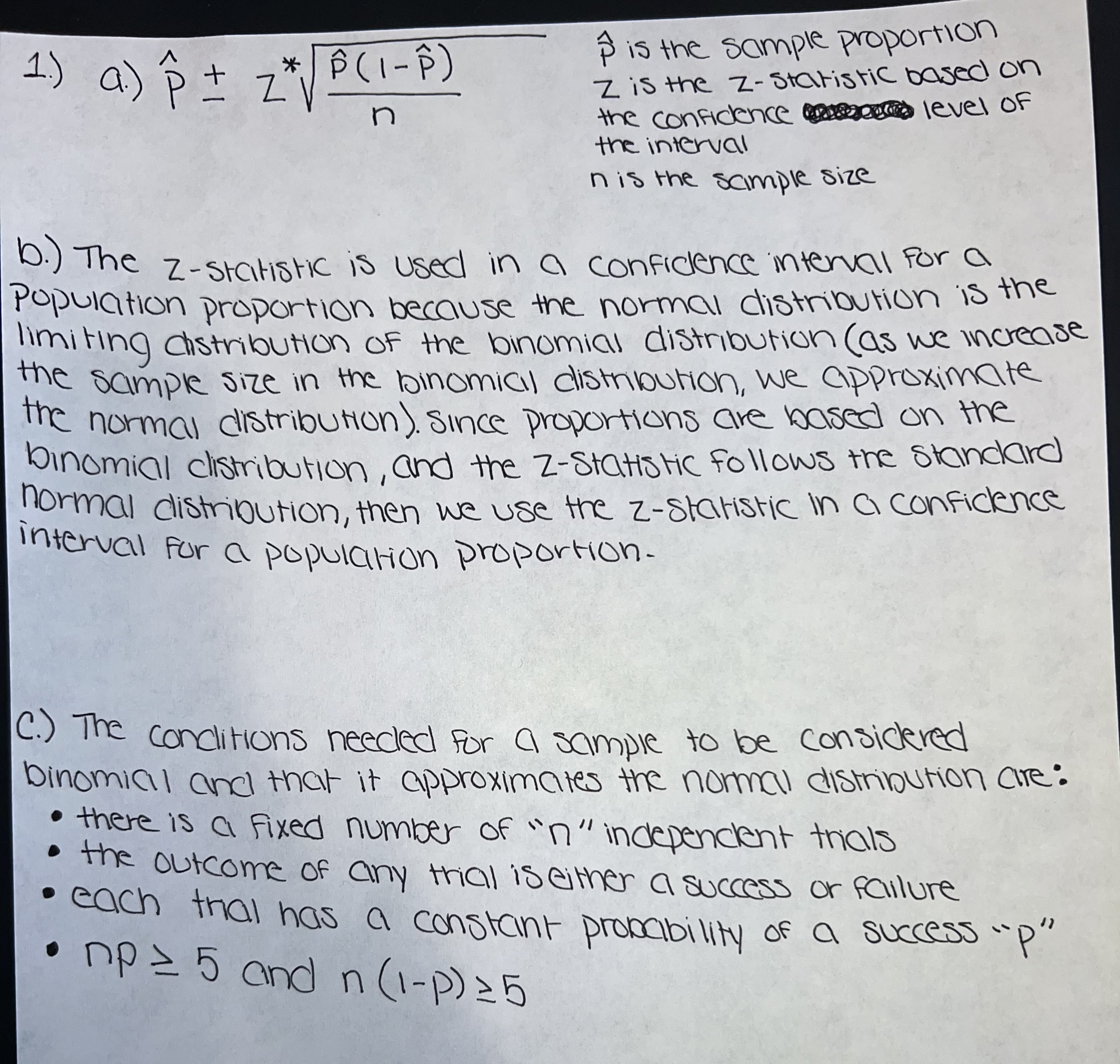 1) a) p 2 * B (1-8) I is the sample proportion