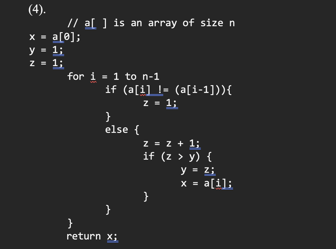 (4). // a[ ] is an array of size n X =