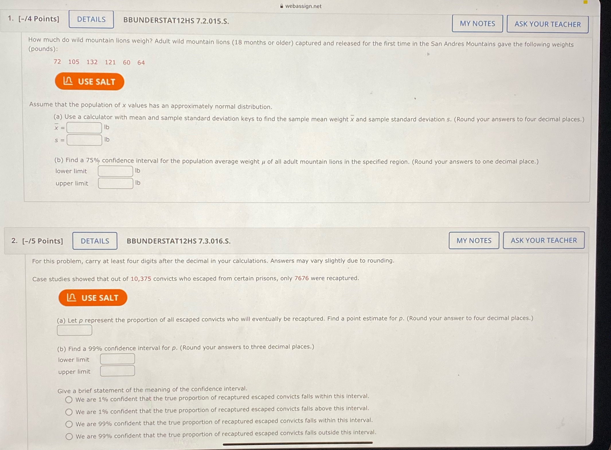 webassign.net 1. [-/4 Points] DETAILS BBUNDERSTAT12HS 7.2.015.S. MY NOTES ASK YOUR TEACHER