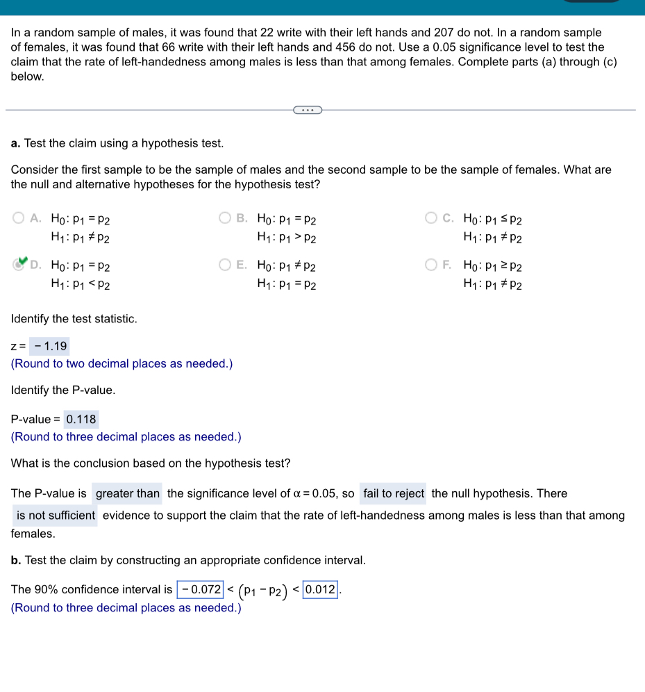 rear license plate. A. Ho: P1 P2 H1: P1 P2 B. Ho: