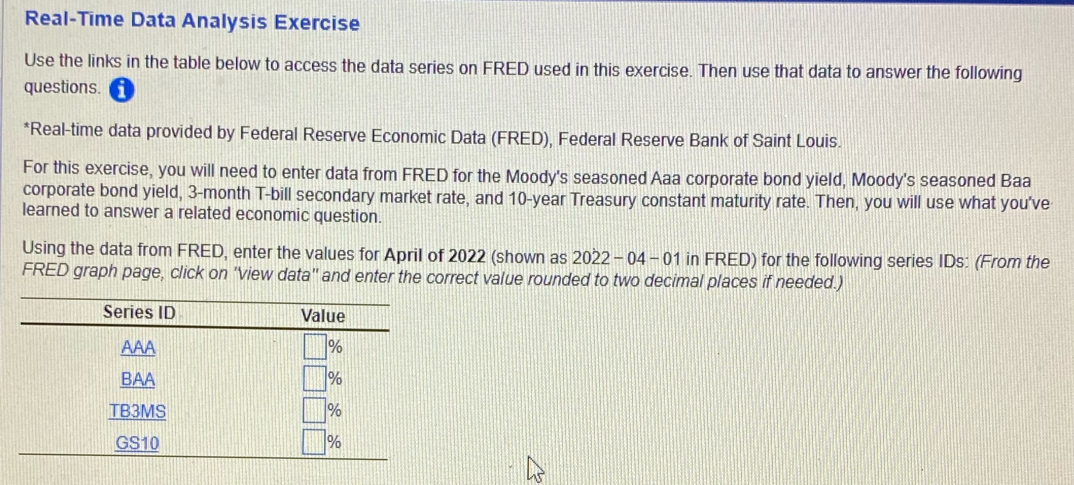 Real-Time Data Analysis Exercise Use the links in the table below to