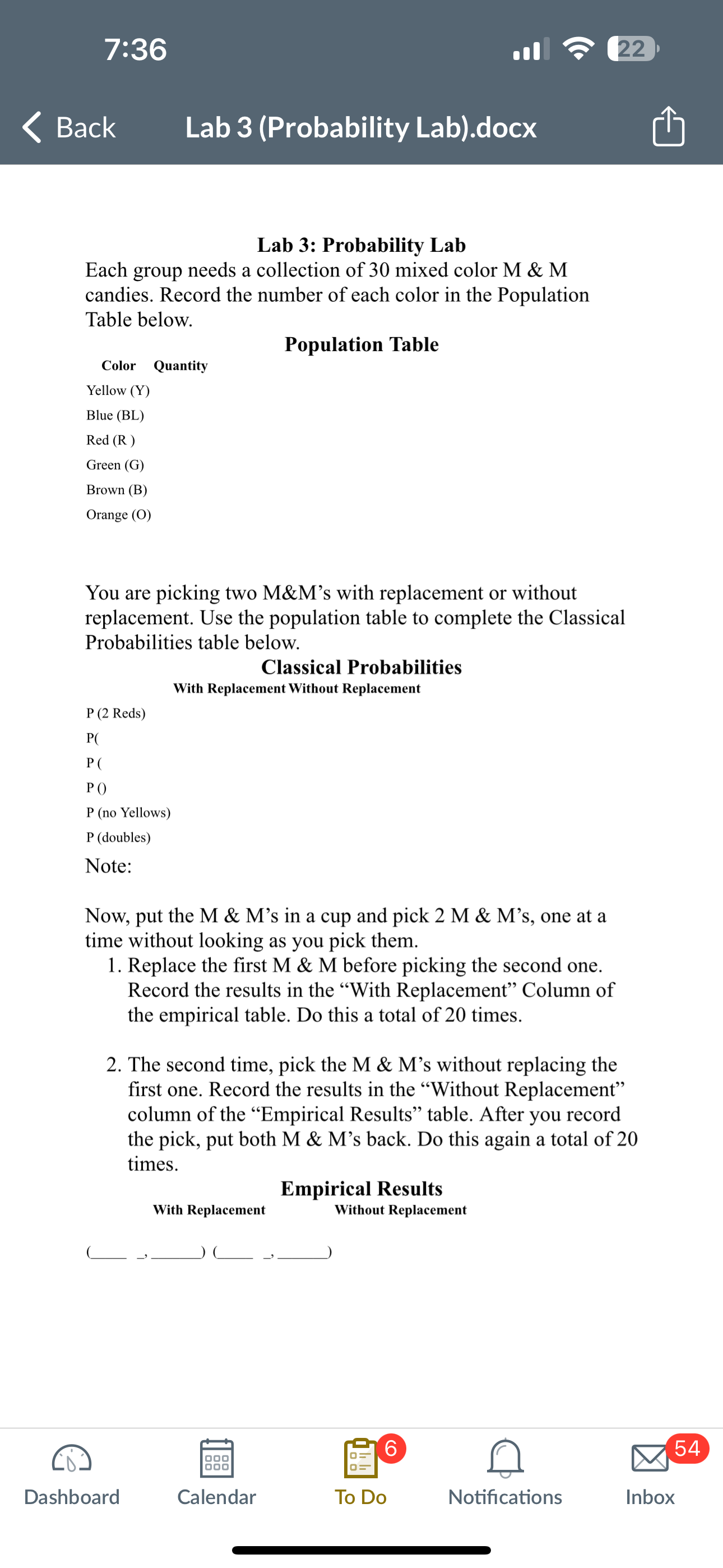 7:36 22 Back Lab 3 (Probability Lab).docx 1 Lab 3: Probability Lab