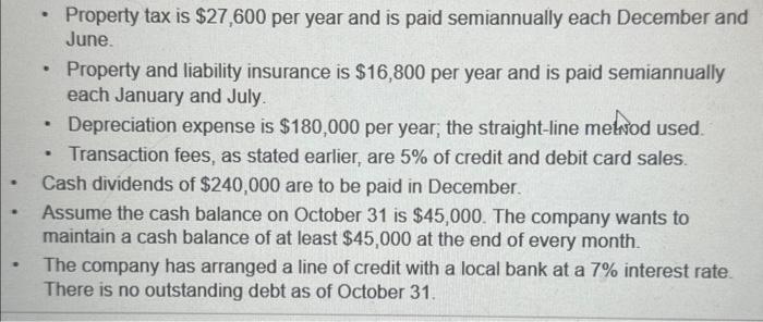for November and December: 1. Sales budget 2. 3. 4. Cost of