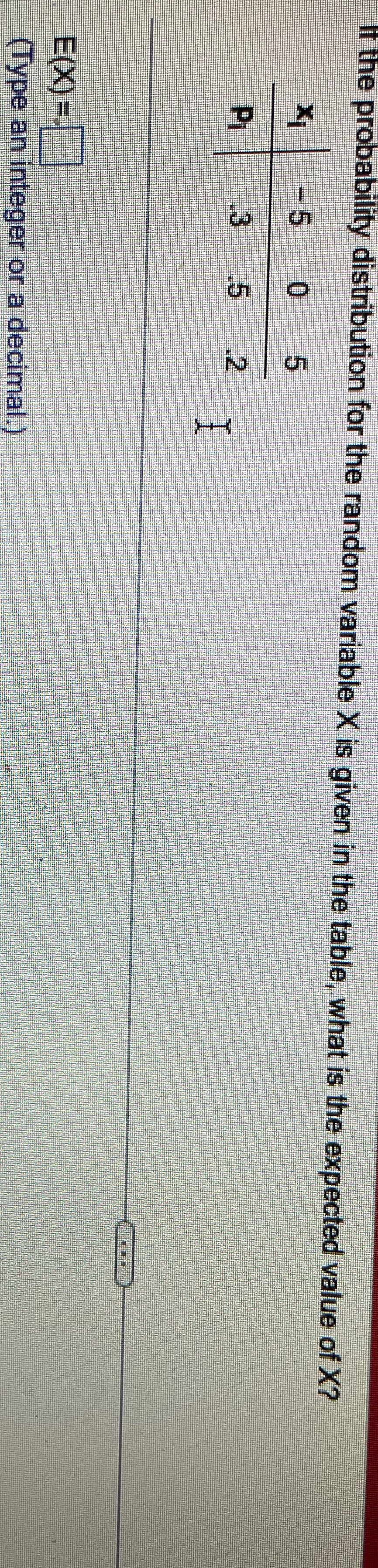 If the probability distribution for the random variable X is given in