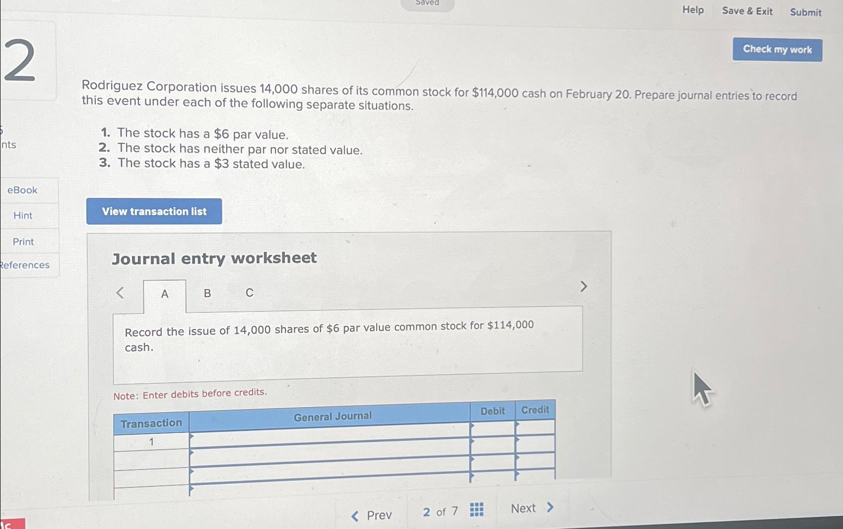 Saved Help Save & Exit Submit 2 nts eBook Hint Print References