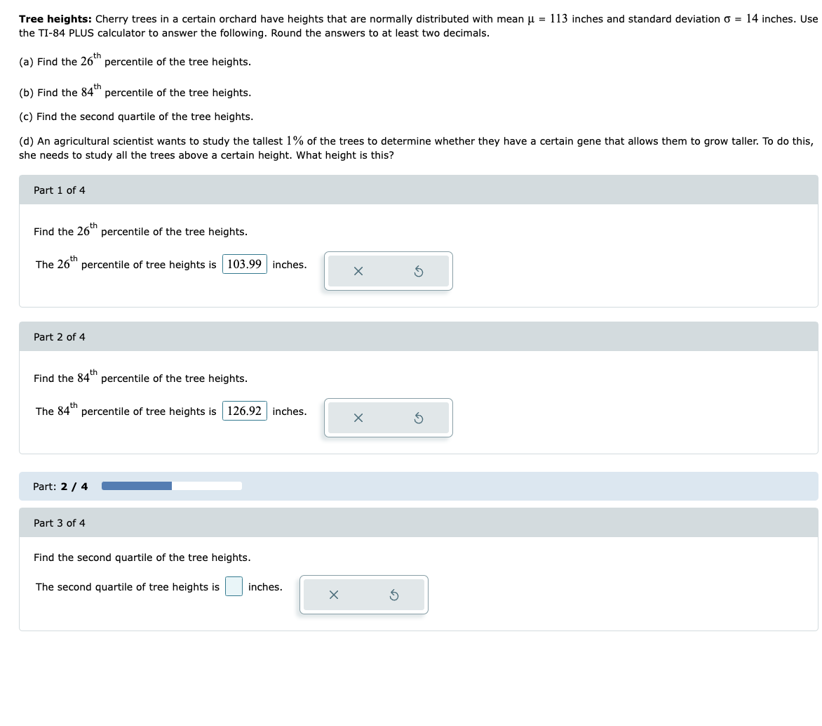 Tree heights: Cherry trees in a certain orchard have heights that are