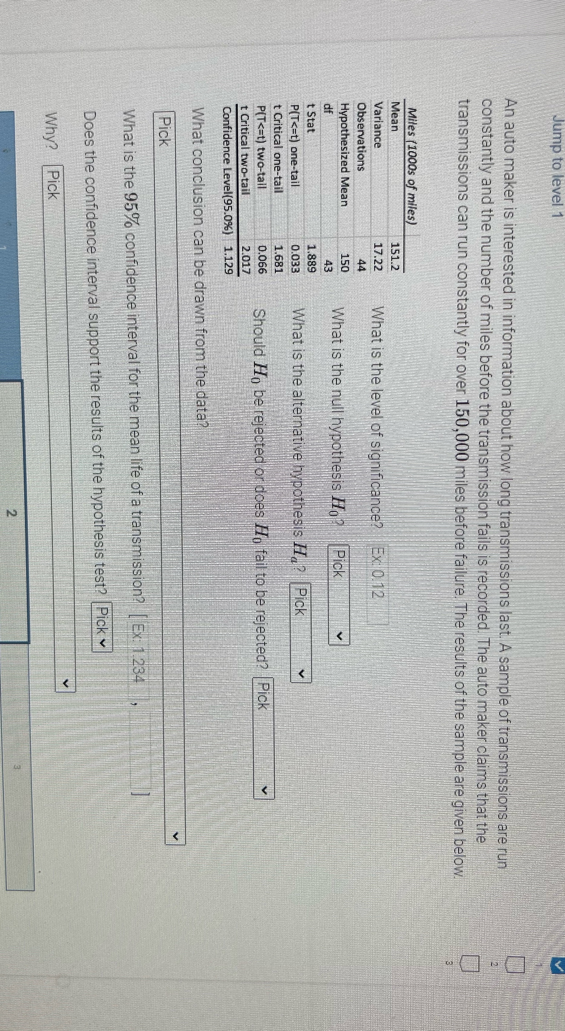Jump to level 1 An auto maker is interested in information about