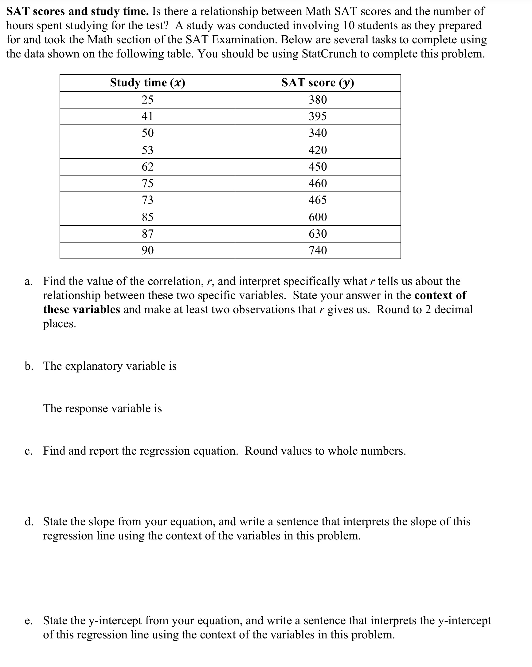 SAT scores and study time. Is there a relationship between Math SAT