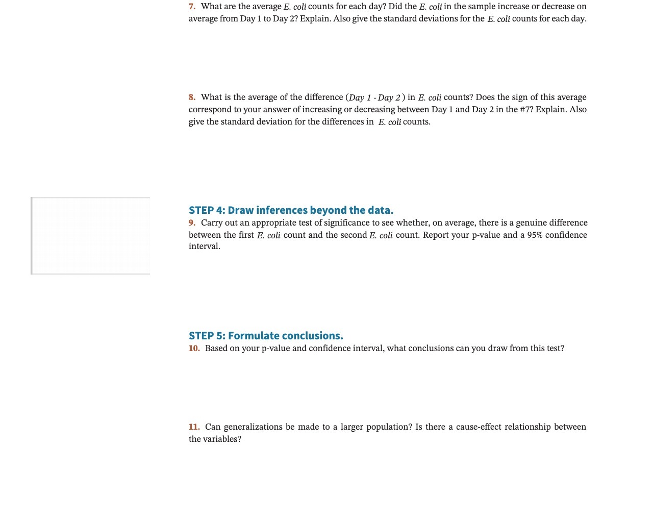 7. What are the average E. coli counts for each day? Did
