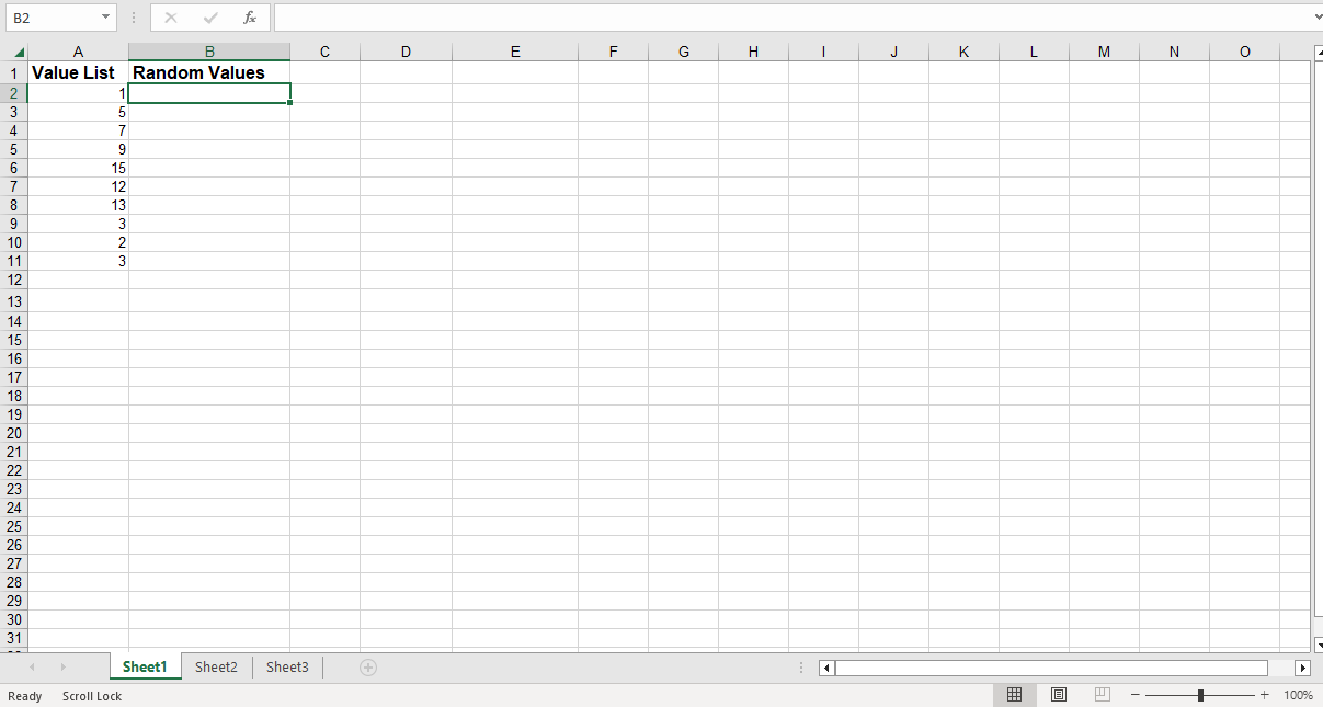 B2 A 1 Value List 2 1 3 5 4 7 9