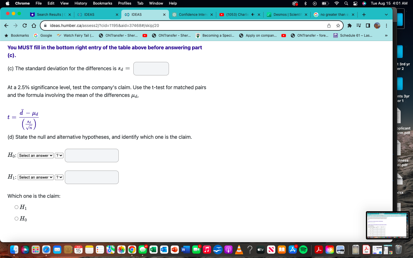 15 4:01 AM CO IDEAS Confidence Interv x (1053) Charlie X Desmos