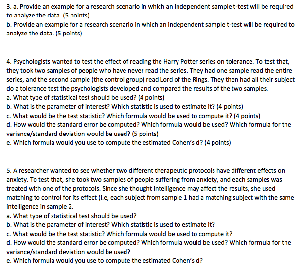 3. a. Provide an example for a research scenario in which an