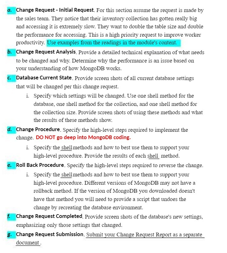 a. Change Request - Initial Request. For this section assume the request