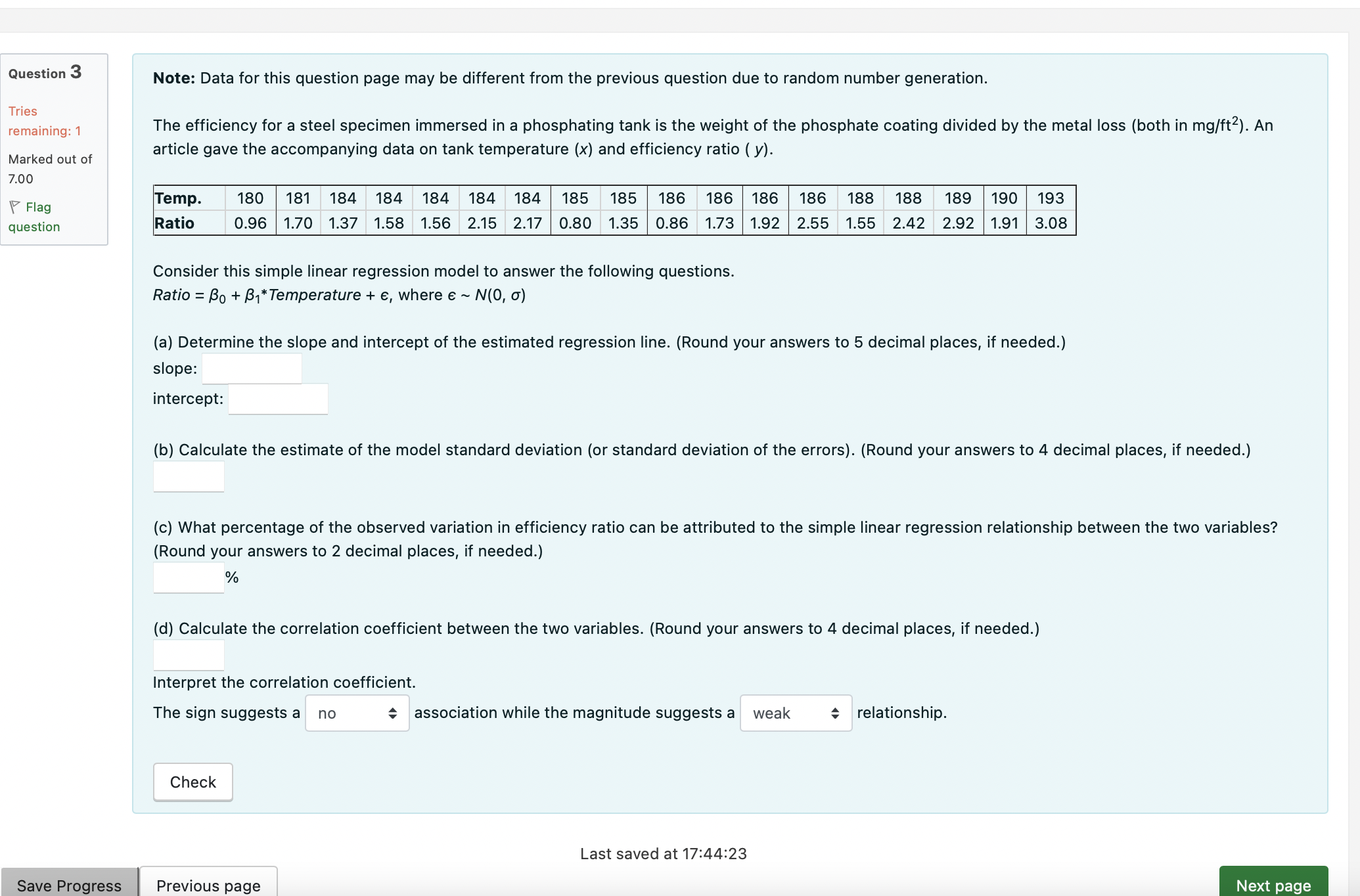Question 3 Note: Data for this question page may be different from