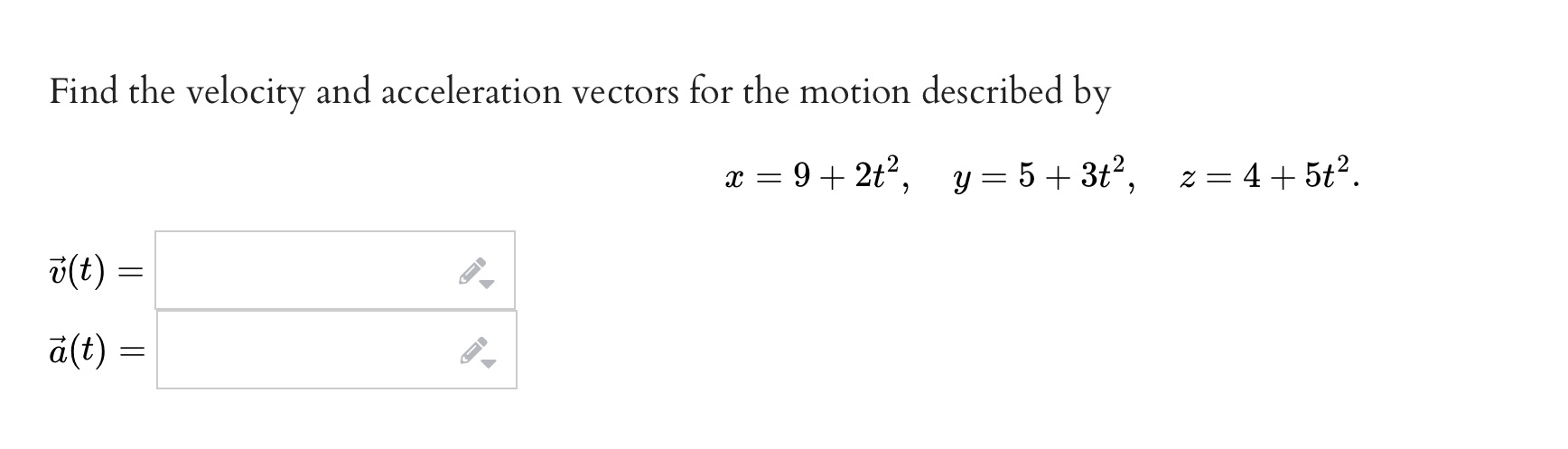x = 9+2t, y = 5 + 3t, z = 4+5t. Find