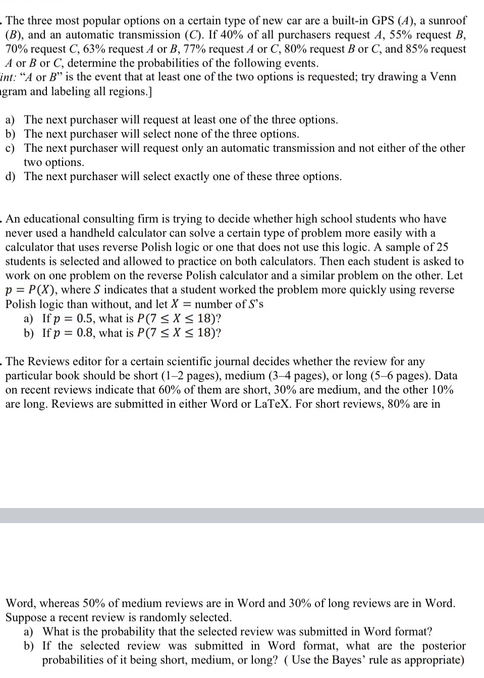 . The three most popular options on a certain type of new