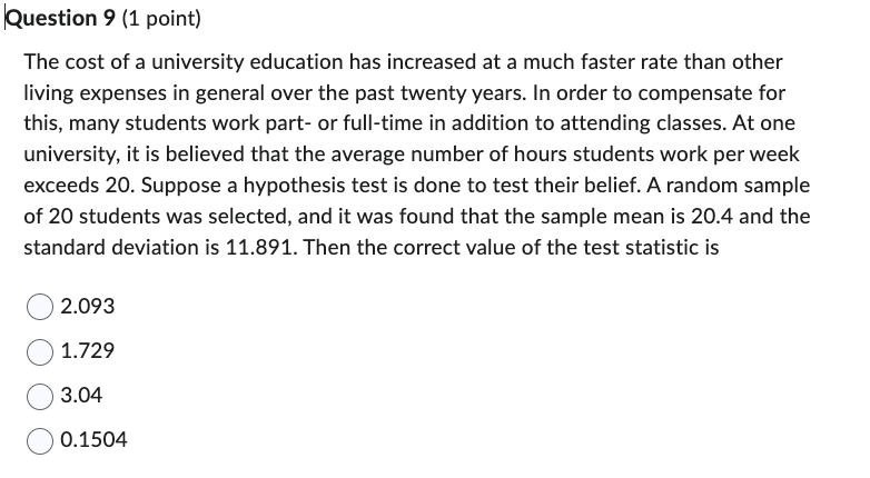 4.19 Find the test statistic (t-statistic) for the test HA: 1 -