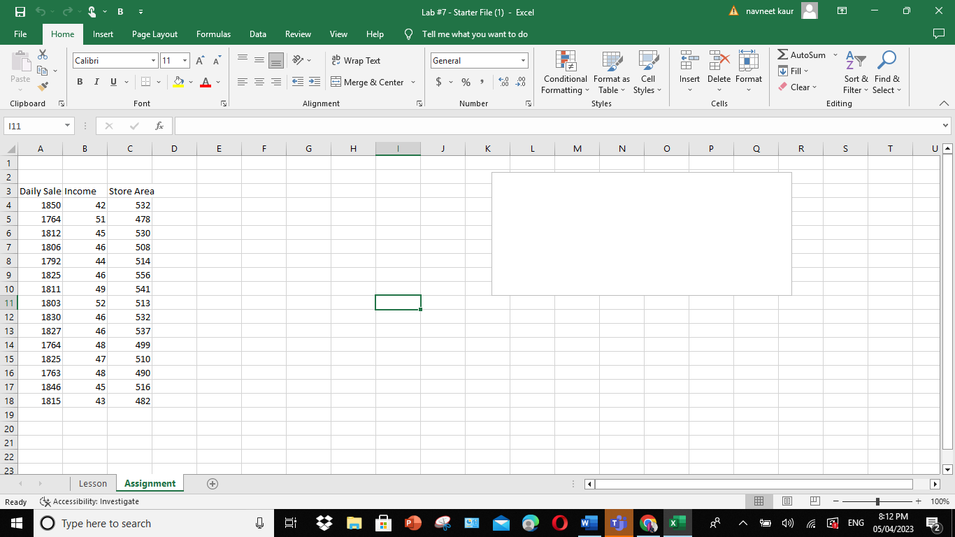 B = Lab #7 - Starter File (1) - Excel navneet kaur