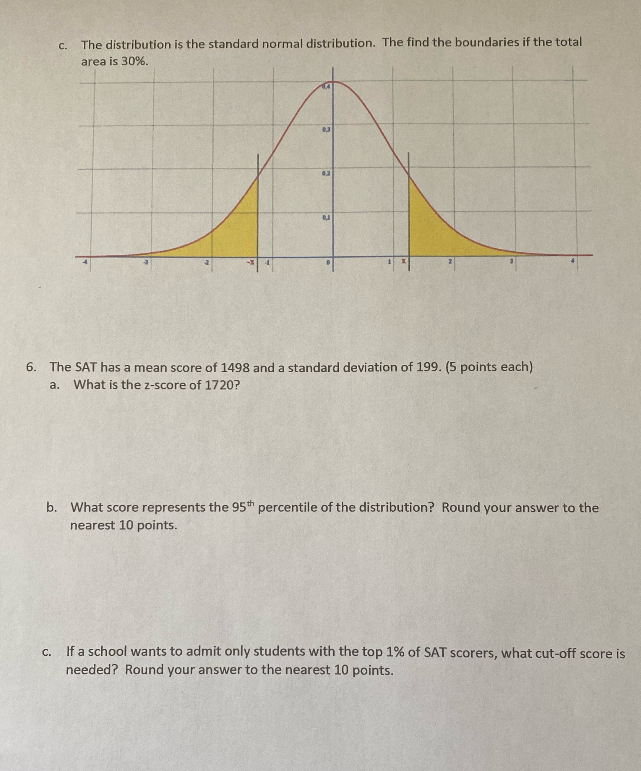 C. The distribution is the standard normal distribution. The find the boundaries