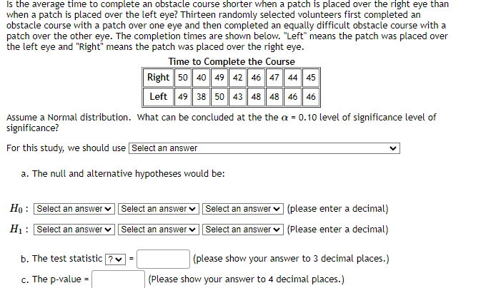 Is the average time to complete an obstacle course shorter when a
