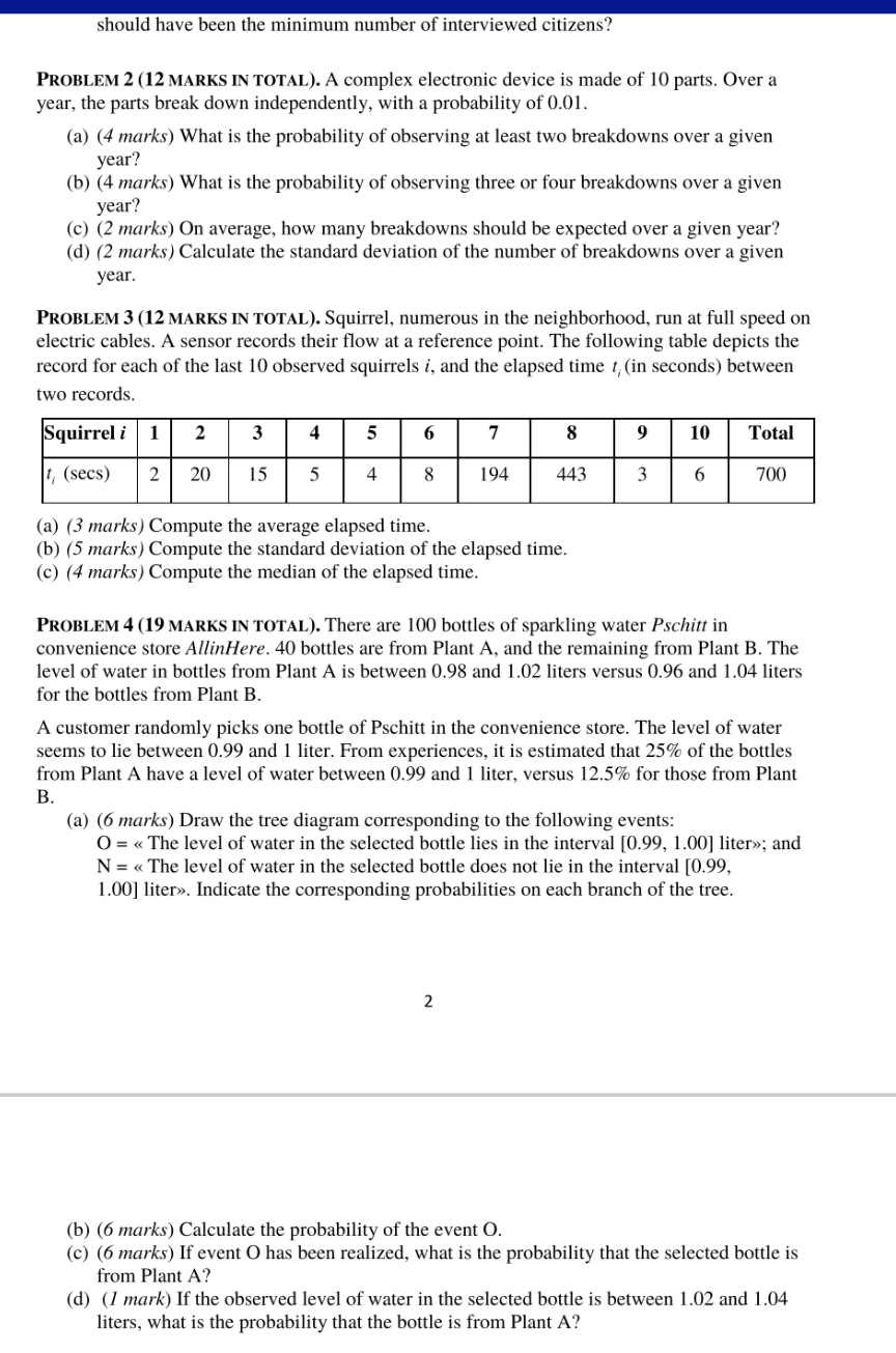 should have been the minimum number of interviewed citizens? PROBLEM 2 (12